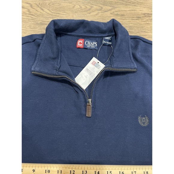 Chaps Pull Over Men Xxl Long Sleeve Sweater Blue V-Neck Zipper‎ - Picture 5 of 6